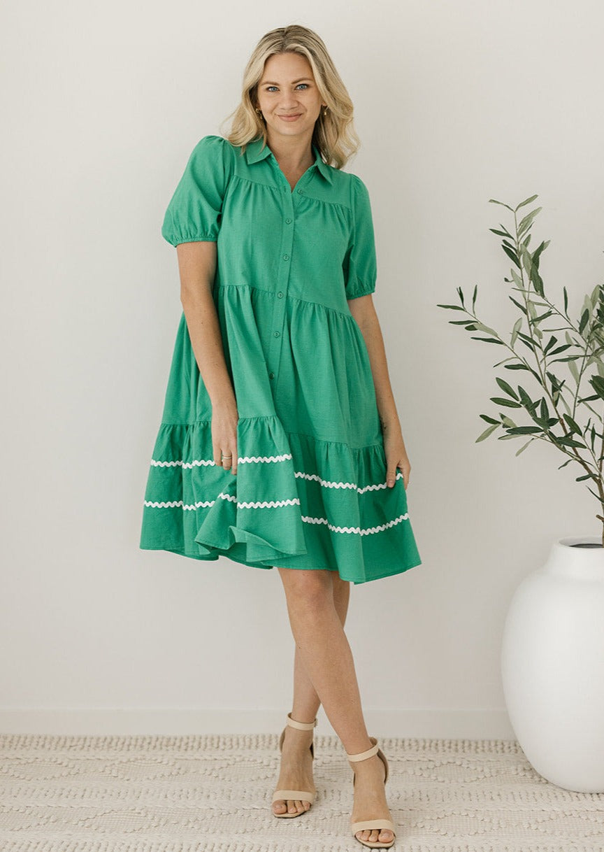 Beth Dress - Green knee-length shirt dress with pockets – Love Style Co ...