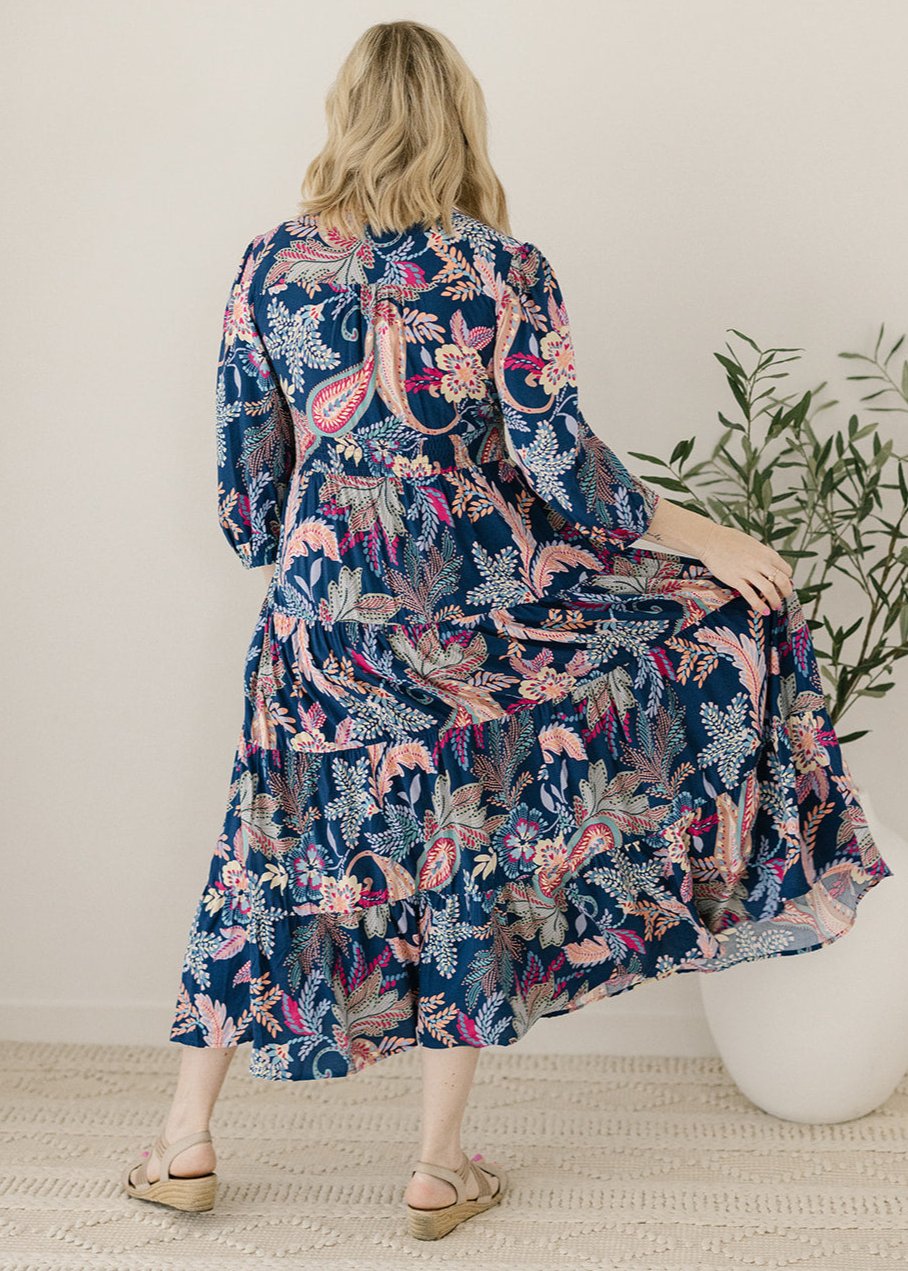 breast-feeding friendly paisley-print midi dress