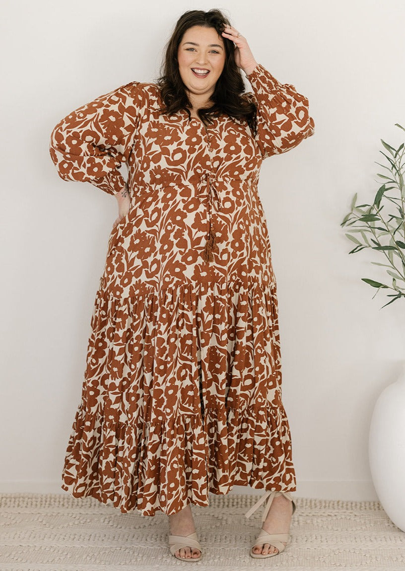 Brown floral maxi dress