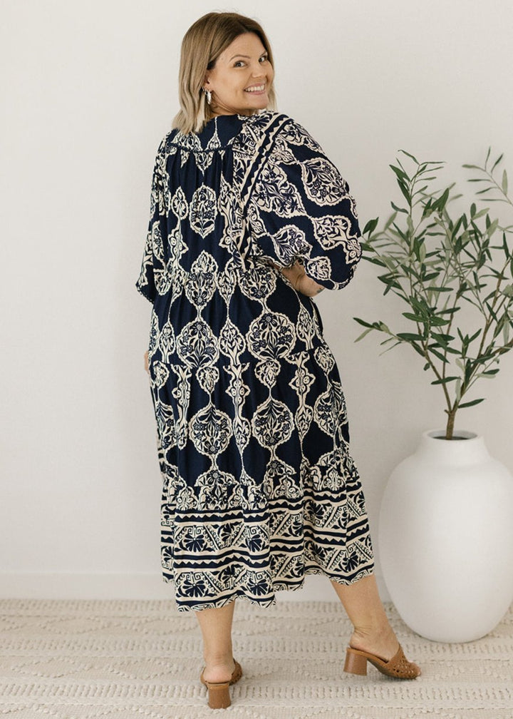 breast-feeding friendly smock-style maxi dress with pockets