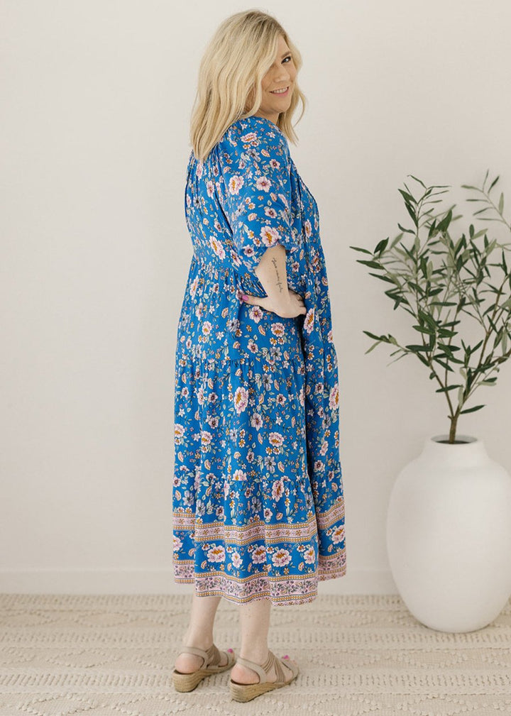 breast-feeding friendly smock-style maxi dress with pockets