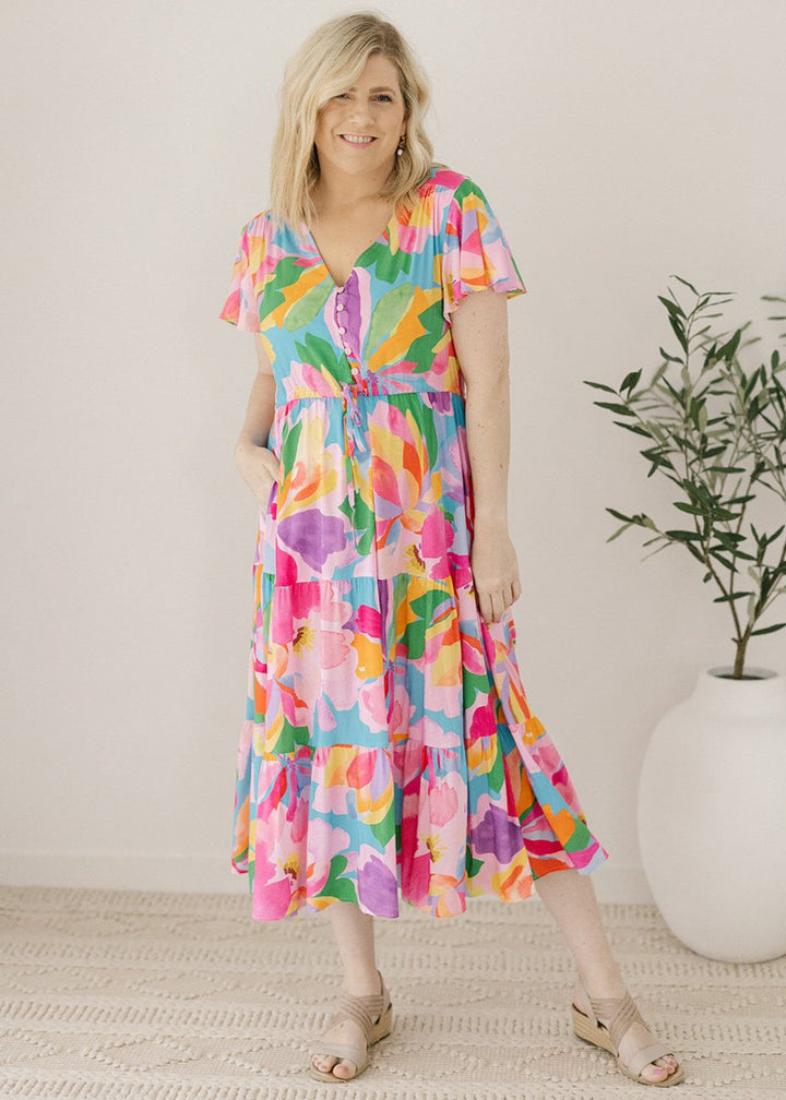 women's multicoloured floral print midi dress