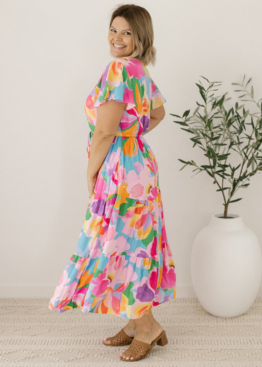 ladies multicoloured floral print midi dress