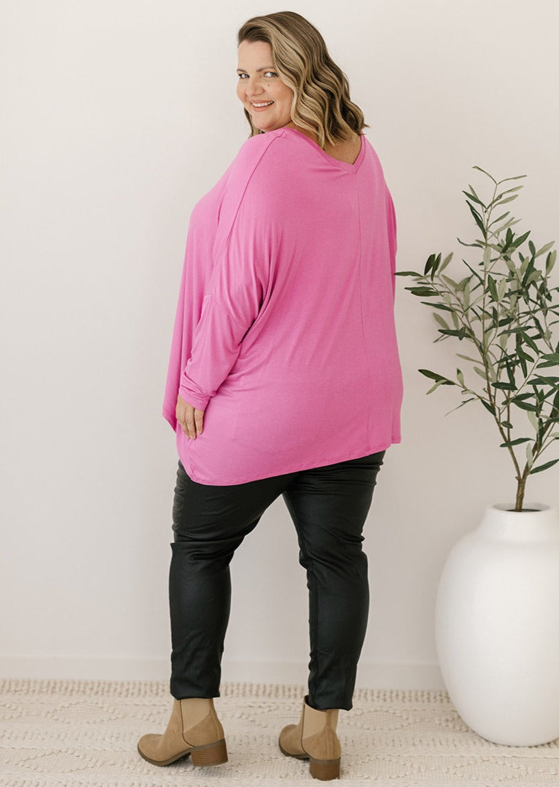 pink plus-size ladies long-sleeve tee