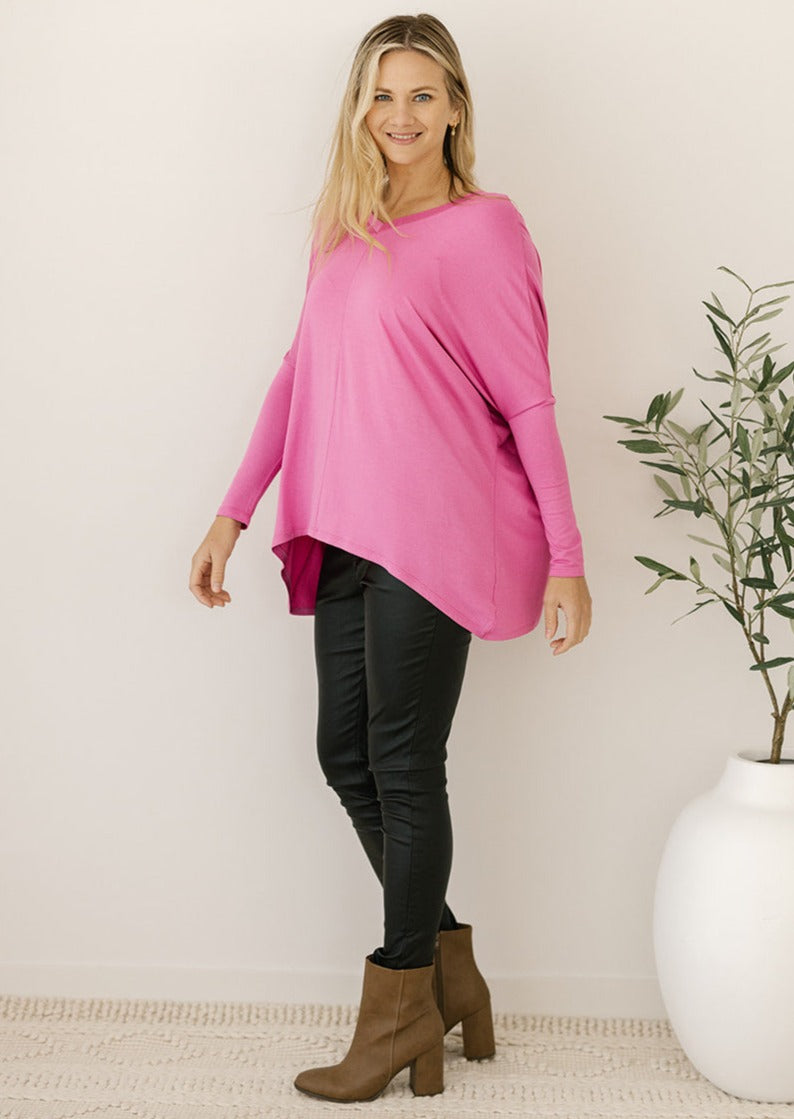 pink plus-size ladies long-sleeve tee