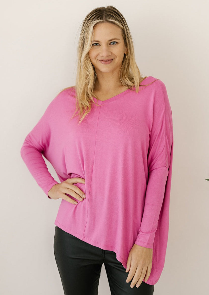 pink plus-size ladies long-sleeve tee