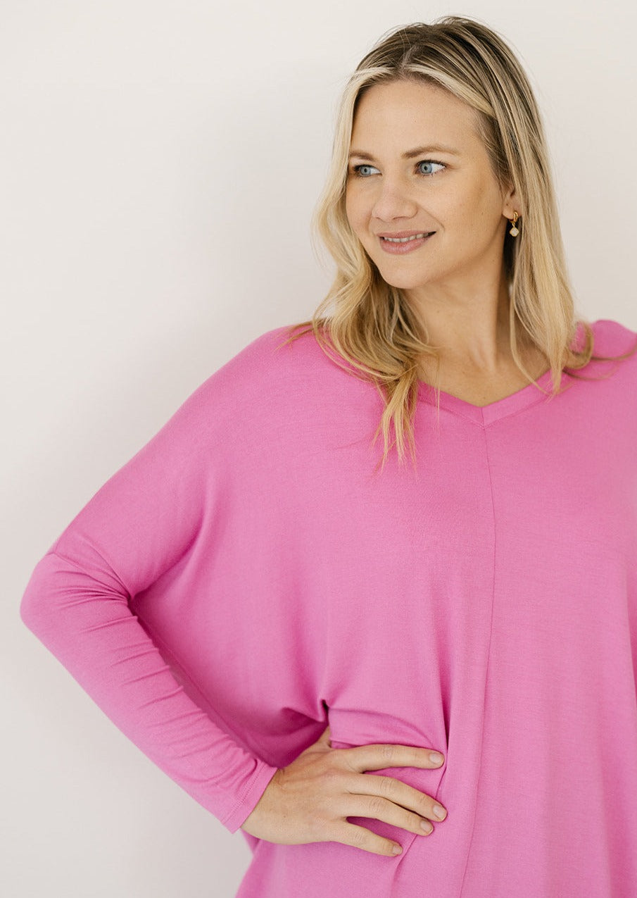 pink plus-size ladies long-sleeve tee