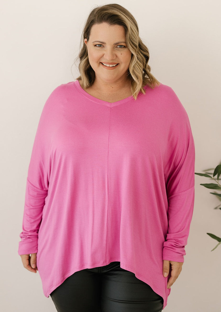 pink plus-size ladies long-sleeve tee