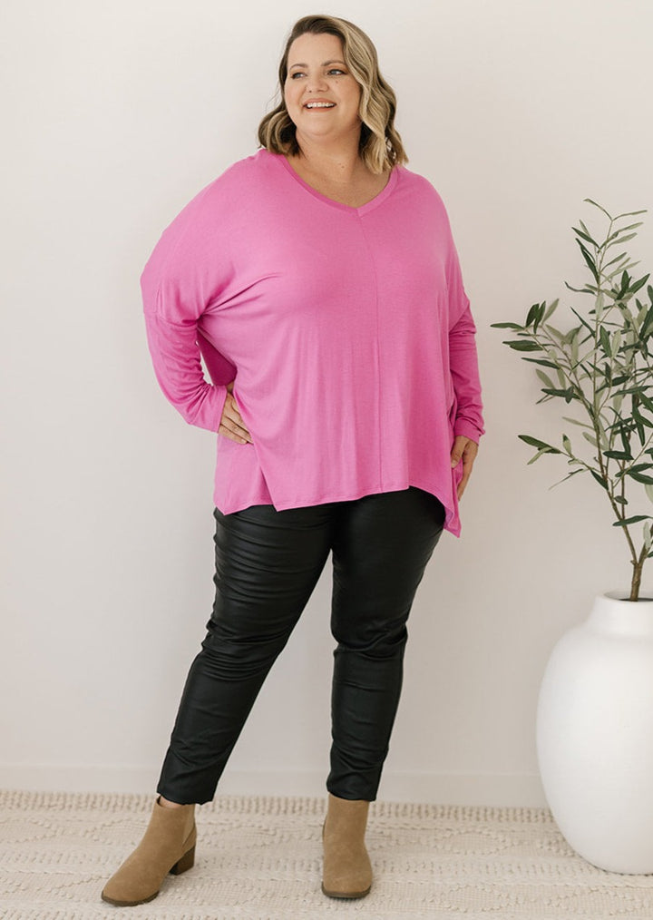 pink plus-size ladies long-sleeve tee