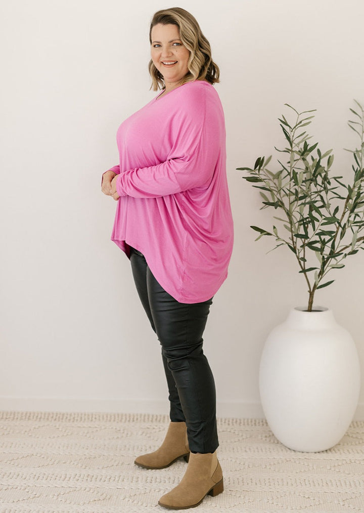 pink plus-size ladies long-sleeve tee