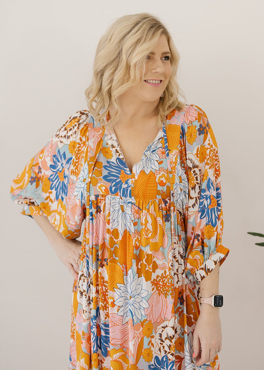 women's floral flowy bump-friendly maxi dress