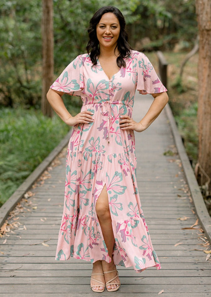 Plus size pink floral maxi outlet dress